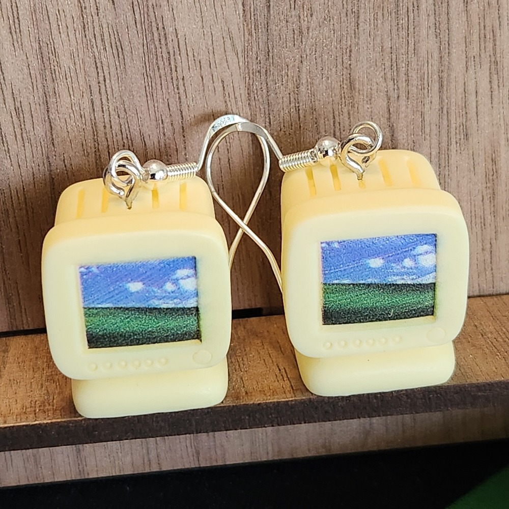 Vintage 90s Computer Monitor Earrings Retro Tech Bliss Wallpaper Drop Earrings